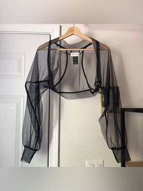 MARCELLA NYC black sheer mesh knit bolero cropped shrug cardigan jacket top